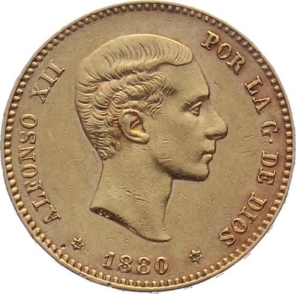 Spanien 25 Pesetas 1880 MS M - Alfonso XII.